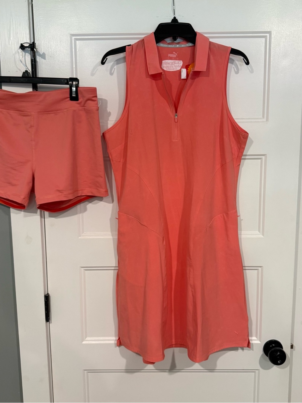 Puma Coral Zip-Front Sleeveless Polo Dress with matching shorts